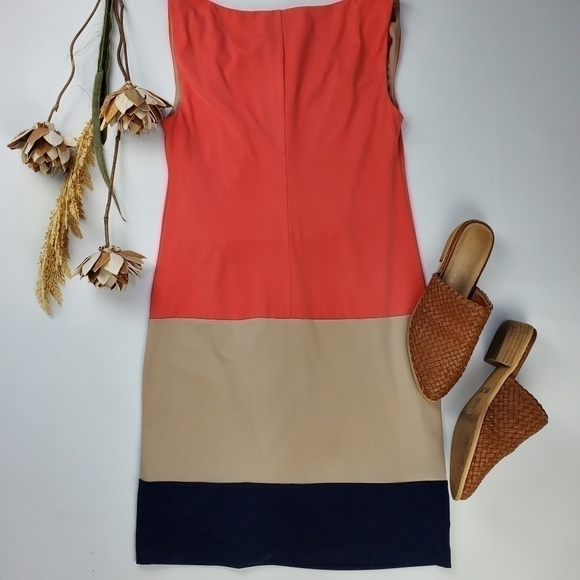 Muse Boston Proper Tan Coral Color Block Dress 0 - Picture 9 of 9